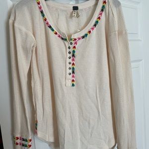 Free people new thermal rainbow trim shirt